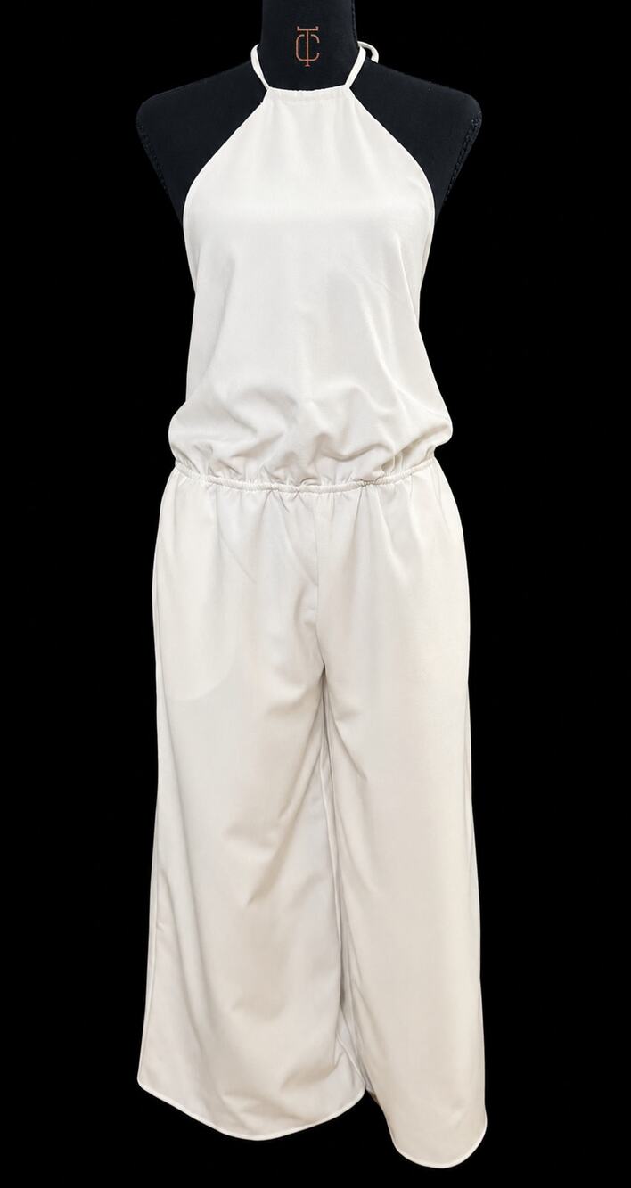 Women Nasty Gal Sleeveless Open Back White Halter Top Jump Suit XXS USA Made